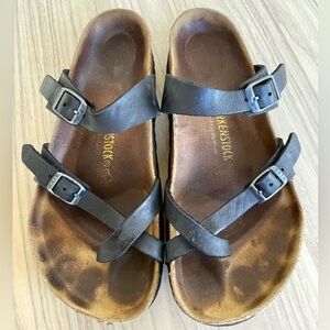 Birkenstock Black Leather Cross-Strap Sandals